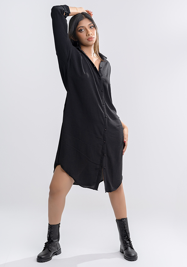 RUTH LONG SLEEVE BLACK DRESS